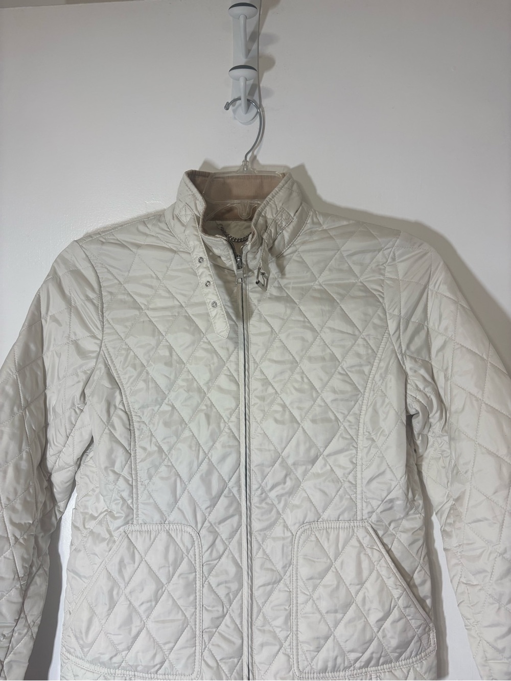 Banana Republic Quilted Womens Ivory Equestrian Corduroy Collar Jacket Sz M - Picture 3 of 14
